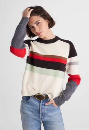 Madewell Merino Wool Raglan-Sleeve Sweater in Color-Block stripe Size XS NEW thumbnail 1