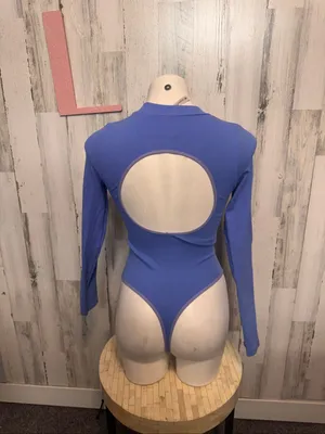 ANWND Seamless Ribbed Open Back Bodysuit Womens M/L Periwinkle Blue thumbnail 4