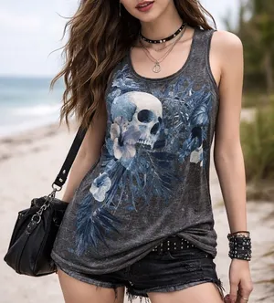 Hybrid Skull Floral Y2K Tank Womens Top Sz S Goth Grunge Festival Tumblr Edgy thumbnail 1