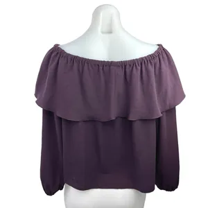 Aritzia Wilfred Morel Purple Ruffle Off Shoulder Long Sleeve Blouse Top Size S thumbnail 3