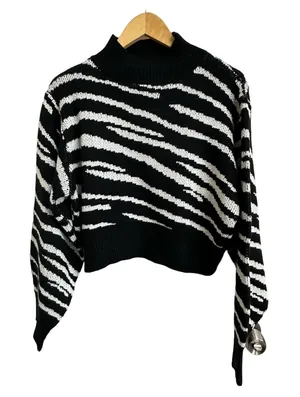 Princess Polly Zebra Print Cropped Mock Neck Sweater Black White S‎ M thumbnail 1
