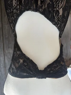 EUC Papaya Elegant Intricate Black Floral Lace Strapless Maxi Dress Size Large thumbnail 4