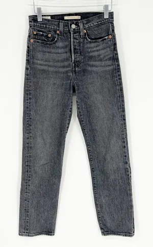 Levi's‎ Wedgie Straight Jeans Women's Size 24 Washed Black High Rise Denim thumbnail 1