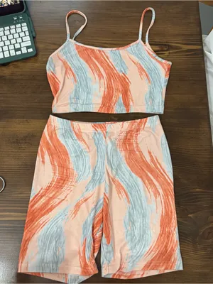 SHEIN Marble Print Crop tank Top & Biker Shorts Set. XS thumbnail 1