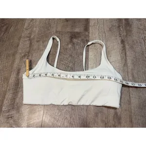 Crz Yoga Women Cream White Athletic Sports Bra Scoop Neck Workout Top thumbnail 3