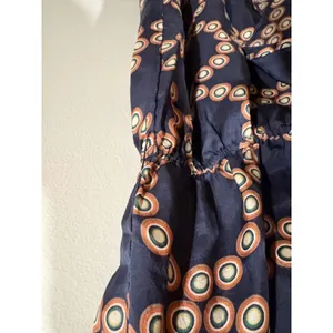 Anthropologie Lil Ruffle Front Tie Geometric Print Sleeveless Dress‎ Navy 6 Silk thumbnail 6