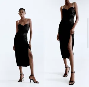 ZARA NWT Black SATIN EFFECT DRESS WITH PEARL EFFECT STRAPS thumbnail 6