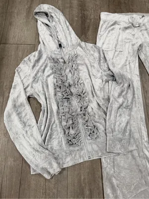 BCBGMaxAzria Silver Light Gray Velvet Zip Hoodie Set thumbnail 9