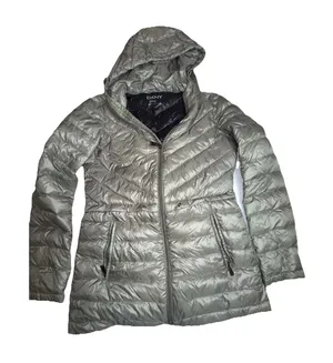 DKNY Women's Down Puffer Jacket XS Metallic Green Hooded Warm‎ Winter Coat thumbnail 1