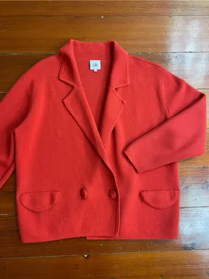 CAbi Coronation Cardigan Knit Jacket Cardinal Red 100% Cotton Blazer Sz S 💚🎀 thumbnail 9