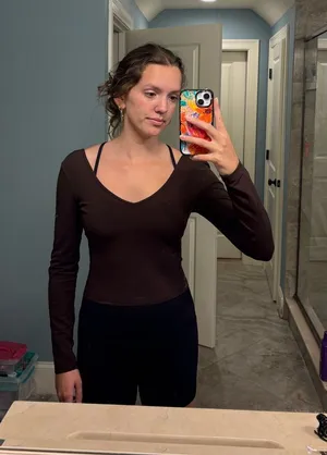 lululemon athletica Long Sleeve V-Neck Top in Dark Brown thumbnail 1