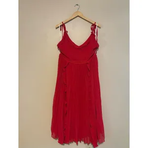 Lulus Never a Dull Moment Bright Red Tie-Strap Pleated Midi Dress Size XL Party thumbnail 4