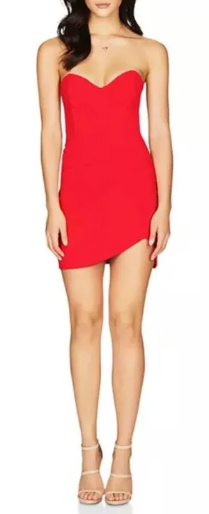 NWT Nookie Sz L Bisous Red Strapless Sweetheart Mini Party Holiday Club Dress thumbnail 1