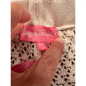 Sugar Thrillz Dolls Kill Crochet Knit Shorts Ivory Cream Cotton Boho Festival M thumbnail 6
