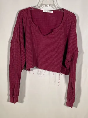 Altard State Womens Waffle Cropped Thermal Top Shirt Red Xs Oversized thumbnail 1