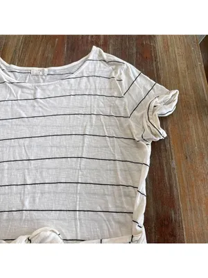 Anthropologie T.La Annabelle Off-White Black Striped Short Sleeve Tie Waist XL thumbnail 3