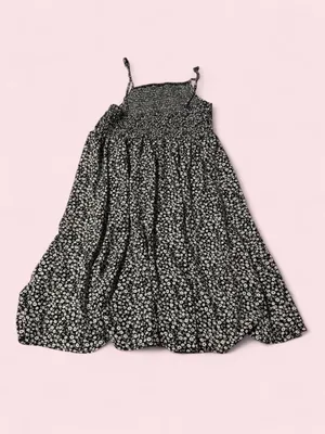 SHEIN Black & White Floral Smocked Midi Dress thumbnail 2