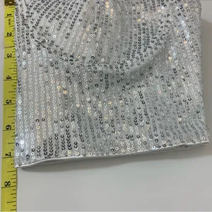Woman M White Silver Sequin Shiny Bra Crop Top with‎ Adjustable Straps. thumbnail 5