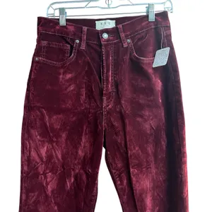 We The Free Stella Velvet Skinny Pants Red Hue Raw Hem Button Fly 29 thumbnail 3