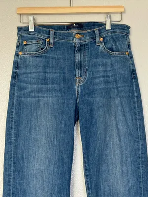 7 For All Mankind Cropped Alexa Blue Raw Hem Denim Jeans Size 28 thumbnail 3