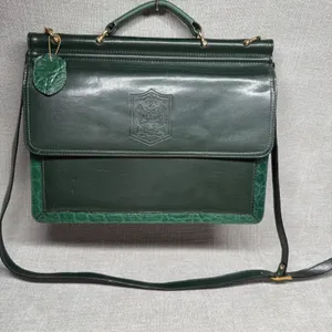 Belle Rose Vintage Satchel Briefcase Handbag Dark Forest‎ Green Messenger Bag thumbnail 1