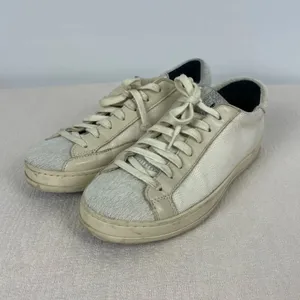 P448 Cream Low Top John Yeti‎ Fur Lace Up Distressed Sneaker thumbnail 2