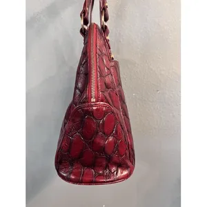 Elaine Turner Red Crocodile Embossed Leather Satchel Handbag Gold Hardware‎ thumbnail 3