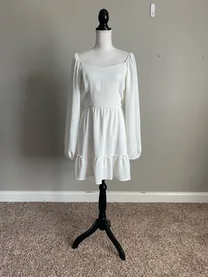 ALTAR'D STATE | White Square Neck Long-Sleeve Mini Dress Sz M thumbnail 2