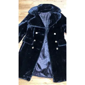 Vintage Faux Women Fur Coat Double Breasted Gold Clover Buttons Long Length M-L thumbnail 2