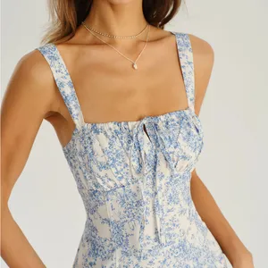 Rihoas Blue Floral Ruched Slip Midi Dress thumbnail 3