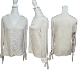 Banana Republic Beige Long Tie Sleeve V-Neck Blouse Size XS thumbnail 2