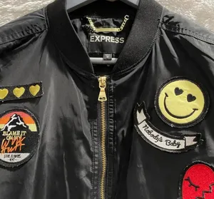 EXPRESS Black Bomber Jacket w/ patches Size M (Like New) thumbnail 4