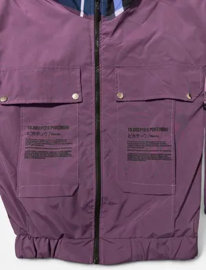 10.Deep x Pokémon Pikachu hooded windbreaker jacket purple plaid size L thumbnail 3