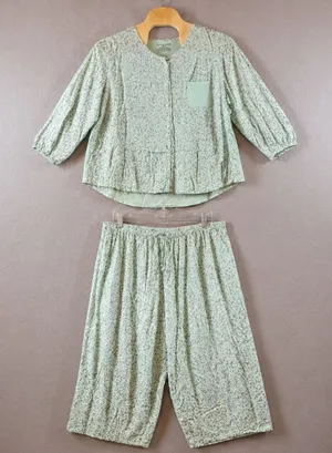 1218 | Nottibianche Abstract Print Cotton Blend Pajama Set Mint Green Womens‎ 1X thumbnail 1