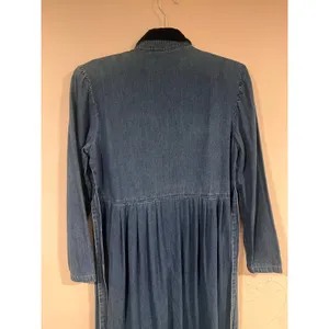 Vintage 90s Karin Stevens Denim Maxi Dress Velvet Collar Button Front 6P thumbnail 7
