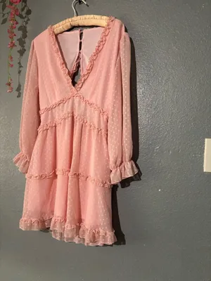 Women's Pink Ruffle Swiss Dot Babydoll Nightdress thumbnail 3