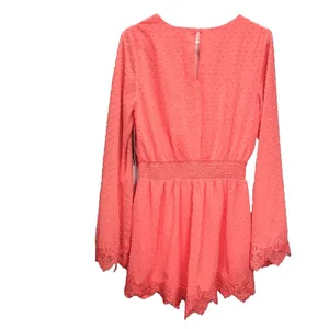 NWT Lulus Meadowlake Coral‎ Orange Swiss Dot Lace Bell Sleeve Romper Size SMALL thumbnail 6