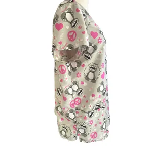 Serene Uniforms Sloth Print Scrub Top Pink Peace Hearts Pockets Women’s MEDIUM thumbnail 9