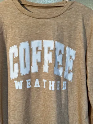 Women’s Size Small Long Sleeve T-Shirt Beige Tan White Coffee Weather Crewneck thumbnail 4