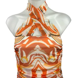 Princess Polly Viviana Orange Geometric Halter Neck Ruched Mini Bodycon Dress 6 thumbnail 8