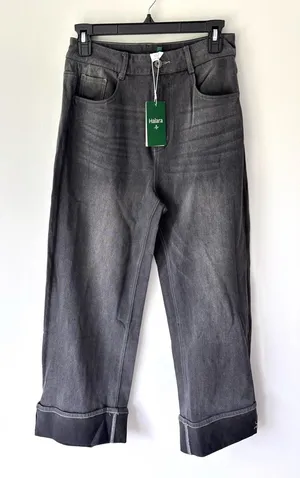 Halara High Waisted Wide Leg Jeans Faded Black Wash Cuffed Hem Baggy Loose Fit thumbnail 1