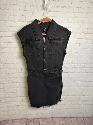 Pretty little thing petite black Jean dress new retro moto festival grunge punk thumbnail 2