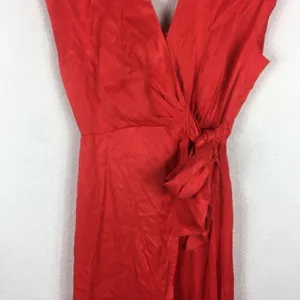Anthropologie Maeve Open-Back Satin Wrap Midi Dress Orange Small Resort Wear thumbnail 11