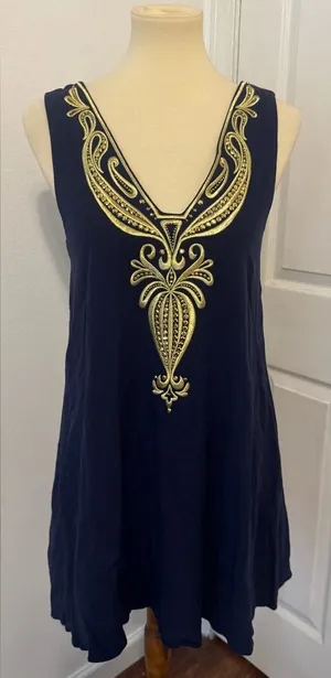 Lilly Pulitzer Owen Trapeze Swing Dress Gold Embellishment Resort Preppy Small thumbnail 1