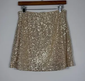 Mini Skirt Z Supply Ciera Champagne Sequin Mini Skirt Size Medium Party Glam NEW thumbnail 1