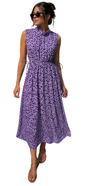 A New Day Purple Floral Mock Neck Sleeveless‎ Midi Dress Womens Size Medium thumbnail 1