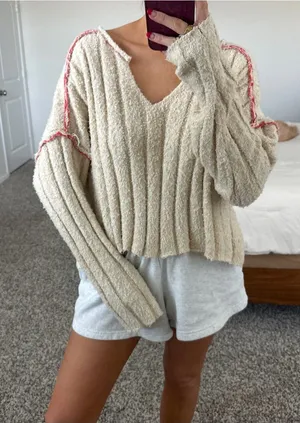 Cream BDG sweater red stitching thumbnail 1