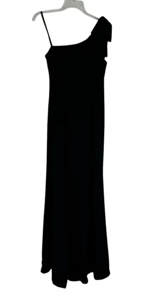 Eliza J Satin Bow One Shoulder Long Formal Dress Black Size 4 thumbnail 7