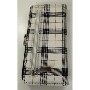 White Plaid Tartan Small Bifold Wallet Snap Pocket ID Window‎ Minimalist NEW thumbnail 2
