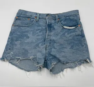 Levi’s Womens 501 Button Fly Camo Print Cutoff Denim Jean Shorts Sz 32 Festival thumbnail 1